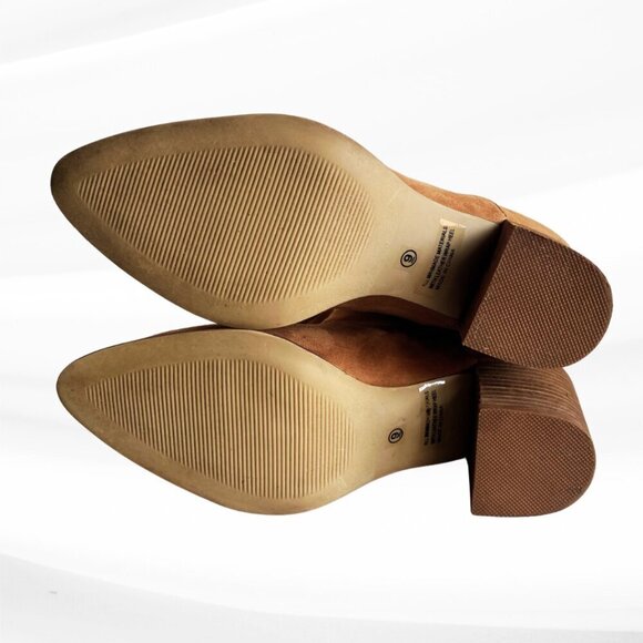 Report Tariq Tall Shaft Faux Suede Bootie Tan Block Heel Slip On/Pull Tab Size 9 - Picture 9 of 16